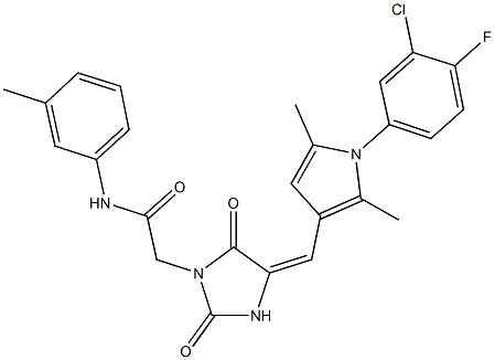 2-(4-{[1-(3-chloro-4-fluorophenyl)-2,5-dimethyl-1H-pyrrol-3-yl]methylene}-2,5-dioxo-1-imidazolidinyl)-N-(3-methylphenyl)acetamide Struktur