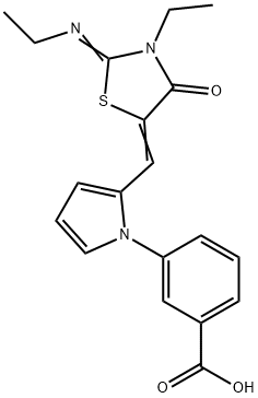 3-(2-{[3-ethyl-2-(ethylimino)-4-oxo-1,3-thiazolidin-5-ylidene]methyl}-1H-pyrrol-1-yl)benzoic acid Struktur