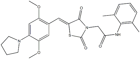 2-{5-[2,5-dimethoxy-4-(1-pyrrolidinyl)benzylidene]-2,4-dioxo-1,3-thiazolidin-3-yl}-N-(2,6-dimethylphenyl)acetamide Struktur