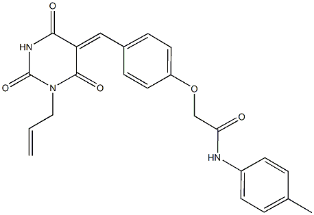 2-{4-[(1-allyl-2,4,6-trioxotetrahydro-5(2H)-pyrimidinylidene)methyl]phenoxy}-N-(4-methylphenyl)acetamide Struktur