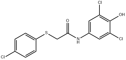 2-[(4-chlorophenyl)sulfanyl]-N-(3,5-dichloro-4-hydroxyphenyl)acetamide Struktur