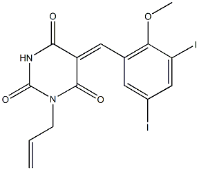 1-allyl-5-(3,5-diiodo-2-methoxybenzylidene)-2,4,6(1H,3H,5H)-pyrimidinetrione Struktur