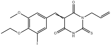 1-allyl-5-(4-ethoxy-3-iodo-5-methoxybenzylidene)-2-thioxodihydropyrimidine-4,6(1H,5H)-dione Struktur