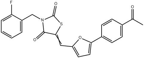 5-{[5-(4-acetylphenyl)-2-furyl]methylene}-3-(2-fluorobenzyl)-1,3-thiazolidine-2,4-dione Struktur