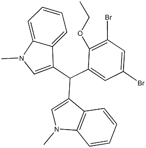 2-[bis(1-methyl-1H-indol-3-yl)methyl]-4,6-dibromophenyl ethyl ether Struktur