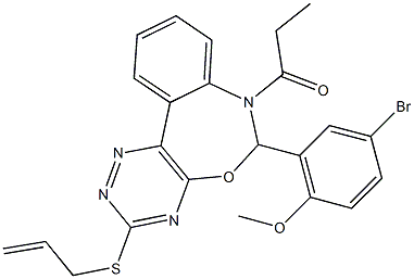 3-(allylsulfanyl)-6-(5-bromo-2-methoxyphenyl)-7-propionyl-6,7-dihydro[1,2,4]triazino[5,6-d][3,1]benzoxazepine Struktur