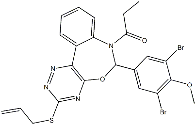 4-[3-(allylsulfanyl)-7-propionyl-6,7-dihydro[1,2,4]triazino[5,6-d][3,1]benzoxazepin-6-yl]-2,6-dibromophenyl methyl ether Struktur