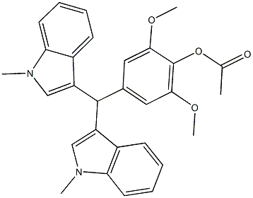 4-[bis(1-methyl-1H-indol-3-yl)methyl]-2,6-dimethoxyphenyl acetate Struktur