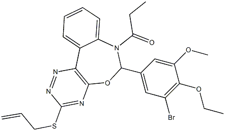 3-(allylsulfanyl)-6-(3-bromo-4-ethoxy-5-methoxyphenyl)-7-propionyl-6,7-dihydro[1,2,4]triazino[5,6-d][3,1]benzoxazepine Struktur