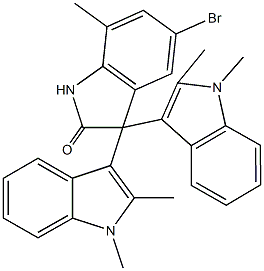 3,3-bis(1,2-dimethyl-1H-indol-3-yl)-5-bromo-7-methyl-1,3-dihydro-2H-indol-2-one Struktur