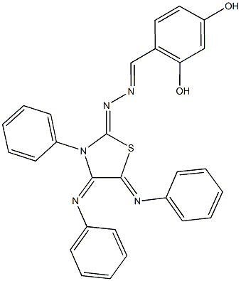 2,4-dihydroxybenzaldehyde [3-phenyl-4,5-bis(phenylimino)-1,3-thiazolidin-2-ylidene]hydrazone Struktur