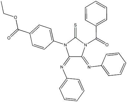 ethyl 4-[3-benzoyl-4,5-bis(phenylimino)-2-thioxoimidazolidin-1-yl]benzoate Struktur