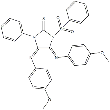 4,5-bis[(4-methoxyphenyl)imino]-1-phenyl-3-(phenylsulfonyl)imidazolidine-2-thione Struktur