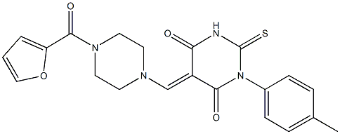 5-{[4-(2-furoyl)-1-piperazinyl]methylene}-1-(4-methylphenyl)-2-thioxodihydro-4,6(1H,5H)-pyrimidinedione Struktur