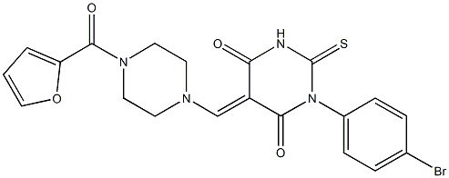 1-(4-bromophenyl)-5-{[4-(2-furoyl)-1-piperazinyl]methylene}-2-thioxodihydro-4,6(1H,5H)-pyrimidinedione Struktur