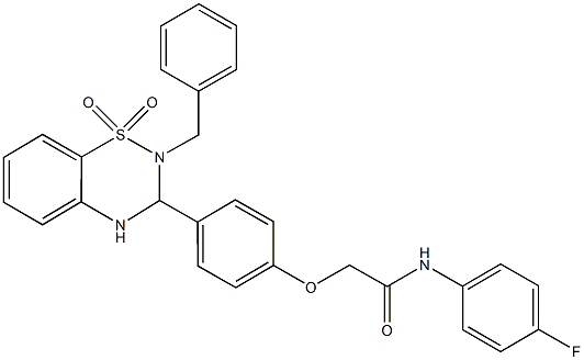 2-[4-(2-benzyl-1,1-dioxido-3,4-dihydro-2H-1,2,4-benzothiadiazin-3-yl)phenoxy]-N-(4-fluorophenyl)acetamide Struktur