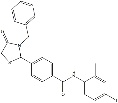 4-(3-benzyl-4-oxo-1,3-thiazolidin-2-yl)-N-(4-iodo-2-methylphenyl)benzamide Struktur