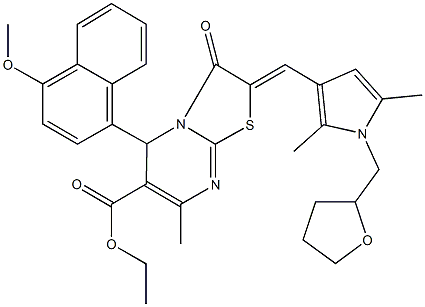 ethyl 2-{[2,5-dimethyl-1-(tetrahydro-2-furanylmethyl)-1H-pyrrol-3-yl]methylene}-5-(4-methoxy-1-naphthyl)-7-methyl-3-oxo-2,3-dihydro-5H-[1,3]thiazolo[3,2-a]pyrimidine-6-carboxylate Struktur