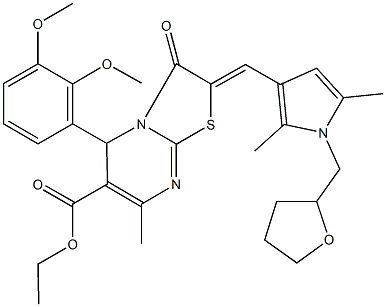 ethyl 5-(2,3-dimethoxyphenyl)-2-{[2,5-dimethyl-1-(tetrahydro-2-furanylmethyl)-1H-pyrrol-3-yl]methylene}-7-methyl-3-oxo-2,3-dihydro-5H-[1,3]thiazolo[3,2-a]pyrimidine-6-carboxylate Struktur