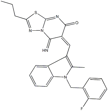 6-{[1-(2-fluorobenzyl)-2-methyl-1H-indol-3-yl]methylene}-5-imino-2-propyl-5,6-dihydro-7H-[1,3,4]thiadiazolo[3,2-a]pyrimidin-7-one Struktur