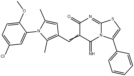 6-{[1-(5-chloro-2-methoxyphenyl)-2,5-dimethyl-1H-pyrrol-3-yl]methylene}-5-imino-3-phenyl-5,6-dihydro-7H-[1,3]thiazolo[3,2-a]pyrimidin-7-one Struktur