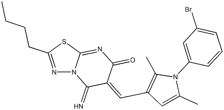 6-{[1-(3-bromophenyl)-2,5-dimethyl-1H-pyrrol-3-yl]methylene}-2-butyl-5-imino-5,6-dihydro-7H-[1,3,4]thiadiazolo[3,2-a]pyrimidin-7-one Struktur