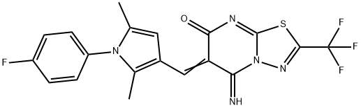 6-{[1-(4-fluorophenyl)-2,5-dimethyl-1H-pyrrol-3-yl]methylene}-5-imino-2-(trifluoromethyl)-5,6-dihydro-7H-[1,3,4]thiadiazolo[3,2-a]pyrimidin-7-one Struktur