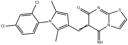 6-{[1-(2,4-dichlorophenyl)-2,5-dimethyl-1H-pyrrol-3-yl]methylene}-5-imino-5,6-dihydro-7H-[1,3]thiazolo[3,2-a]pyrimidin-7-one Struktur