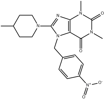 7-{4-nitrobenzyl}-1,3-dimethyl-8-(4-methyl-1-piperidinyl)-3,7-dihydro-1H-purine-2,6-dione Struktur