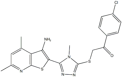 2-{[5-(3-amino-4,6-dimethylthieno[2,3-b]pyridin-2-yl)-4-methyl-4H-1,2,4-triazol-3-yl]sulfanyl}-1-(4-chlorophenyl)ethanone Struktur