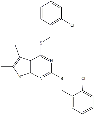 2,4-bis[(2-chlorobenzyl)sulfanyl]-5,6-dimethylthieno[2,3-d]pyrimidine Struktur