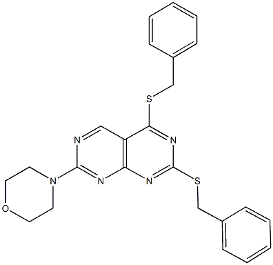 2,4-bis(benzylsulfanyl)-7-(4-morpholinyl)pyrimido[4,5-d]pyrimidine Struktur