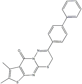 2-[1,1'-biphenyl]-4-yl-7,8-dimethyl-3H,9H-thieno[2',3':4,5]pyrimido[2,1-b][1,3,4]thiadiazin-9-one Struktur