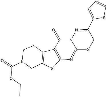 ethyl 11-oxo-2-(2-thienyl)-9,10-dihydro-3H,11H-pyrido[4'',3'':4',5']thieno[2',3':4,5]pyrimido[2,1-b][1,3,4]thiadiazine-8(7H)-carboxylate Struktur