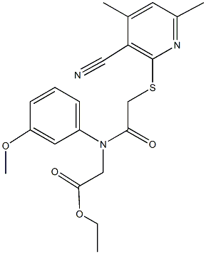 ethyl ({[(3-cyano-4,6-dimethyl-2-pyridinyl)sulfanyl]acetyl}-3-methoxyanilino)acetate Struktur