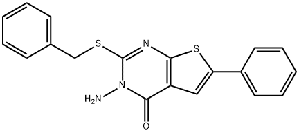 3-amino-2-(benzylsulfanyl)-6-phenylthieno[2,3-d]pyrimidin-4(3H)-one Struktur