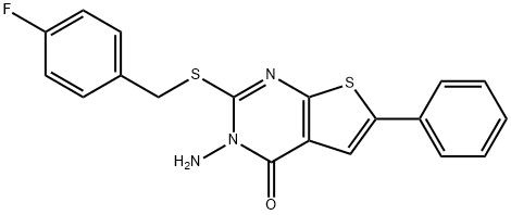 3-amino-2-[(4-fluorobenzyl)sulfanyl]-6-phenylthieno[2,3-d]pyrimidin-4(3H)-one Struktur