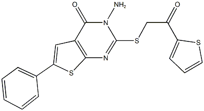 3-amino-2-{[2-oxo-2-(2-thienyl)ethyl]sulfanyl}-6-phenylthieno[2,3-d]pyrimidin-4(3H)-one Struktur