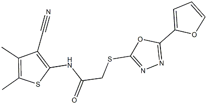 N-(3-cyano-4,5-dimethyl-2-thienyl)-2-{[5-(2-furyl)-1,3,4-oxadiazol-2-yl]sulfanyl}acetamide Struktur