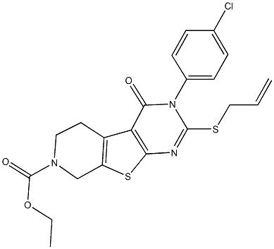 ethyl 2-(allylsulfanyl)-3-(4-chlorophenyl)-4-oxo-3,5,6,8-tetrahydropyrido[4',3':4,5]thieno[2,3-d]pyrimidine-7(4H)-carboxylate Struktur