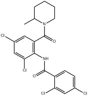 2,4-dichloro-N-{2,4-dichloro-6-[(2-methyl-1-piperidinyl)carbonyl]phenyl}benzamide Struktur