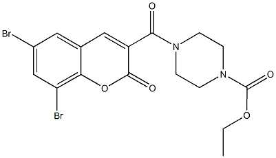 ethyl 4-[(6,8-dibromo-2-oxo-2H-chromen-3-yl)carbonyl]-1-piperazinecarboxylate Struktur