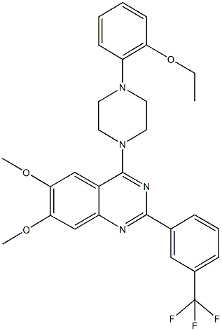 4-[4-(2-ethoxyphenyl)-1-piperazinyl]-6,7-dimethoxy-2-[3-(trifluoromethyl)phenyl]quinazoline Struktur