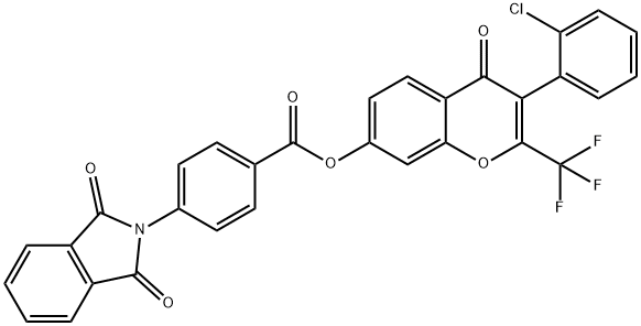 3-(2-chlorophenyl)-4-oxo-2-(trifluoromethyl)-4H-chromen-7-yl 4-(1,3-dioxo-1,3-dihydro-2H-isoindol-2-yl)benzoate Struktur