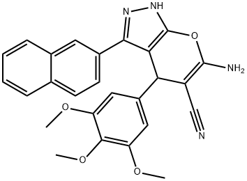 6-amino-3-(2-naphthyl)-4-(3,4,5-trimethoxyphenyl)-1,4-dihydropyrano[2,3-c]pyrazole-5-carbonitrile Struktur