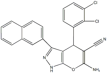 6-amino-4-(2,3-dichlorophenyl)-3-(2-naphthyl)-1,4-dihydropyrano[2,3-c]pyrazole-5-carbonitrile Struktur