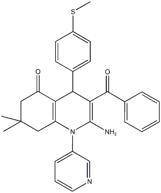 2-amino-3-benzoyl-7,7-dimethyl-4-[4-(methylsulfanyl)phenyl]-1-pyridin-3-yl-4,6,7,8-tetrahydroquinolin-5(1H)-one Struktur