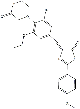 ethyl {2-bromo-6-ethoxy-4-[(2-(4-methoxyphenyl)-5-oxo-1,3-oxazol-4(5H)-ylidene)methyl]phenoxy}acetate Struktur