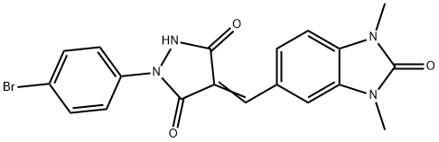 1-(4-bromophenyl)-4-[(1,3-dimethyl-2-oxo-2,3-dihydro-1H-benzimidazol-5-yl)methylene]-3,5-pyrazolidinedione Struktur