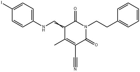 5-[(4-iodoanilino)methylene]-4-methyl-2,6-dioxo-1-(2-phenylethyl)-1,2,5,6-tetrahydro-3-pyridinecarbonitrile Struktur